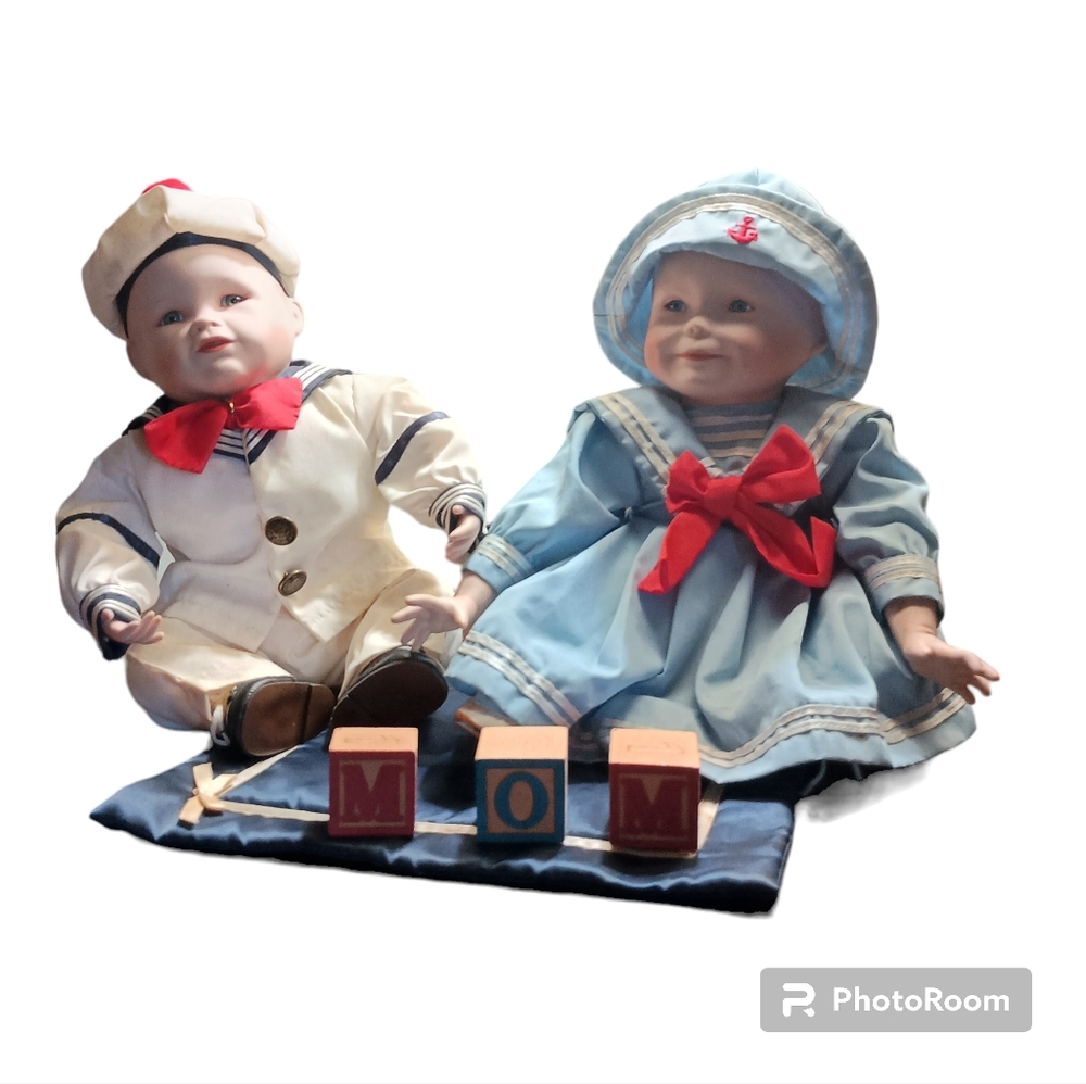Porcelain twin dolls